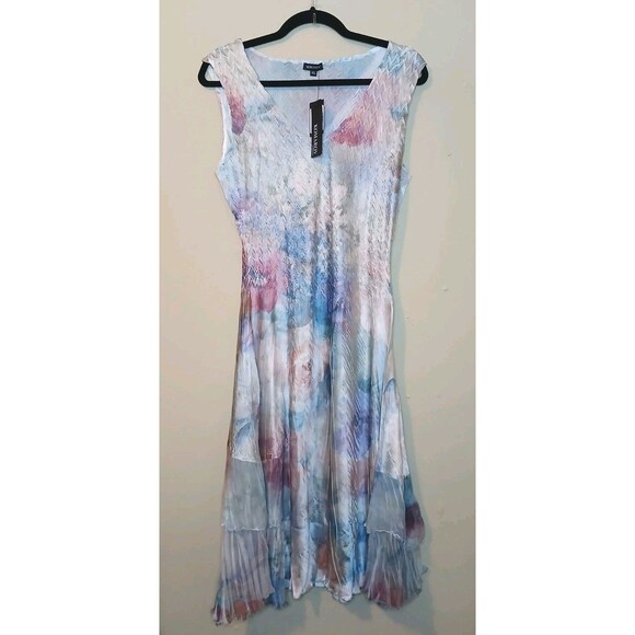 Komarov Dress Sz XL Charmeuse Pastel Floral Midi Slip Sleeveless Slip-on NWT - Picture 5 of 16
